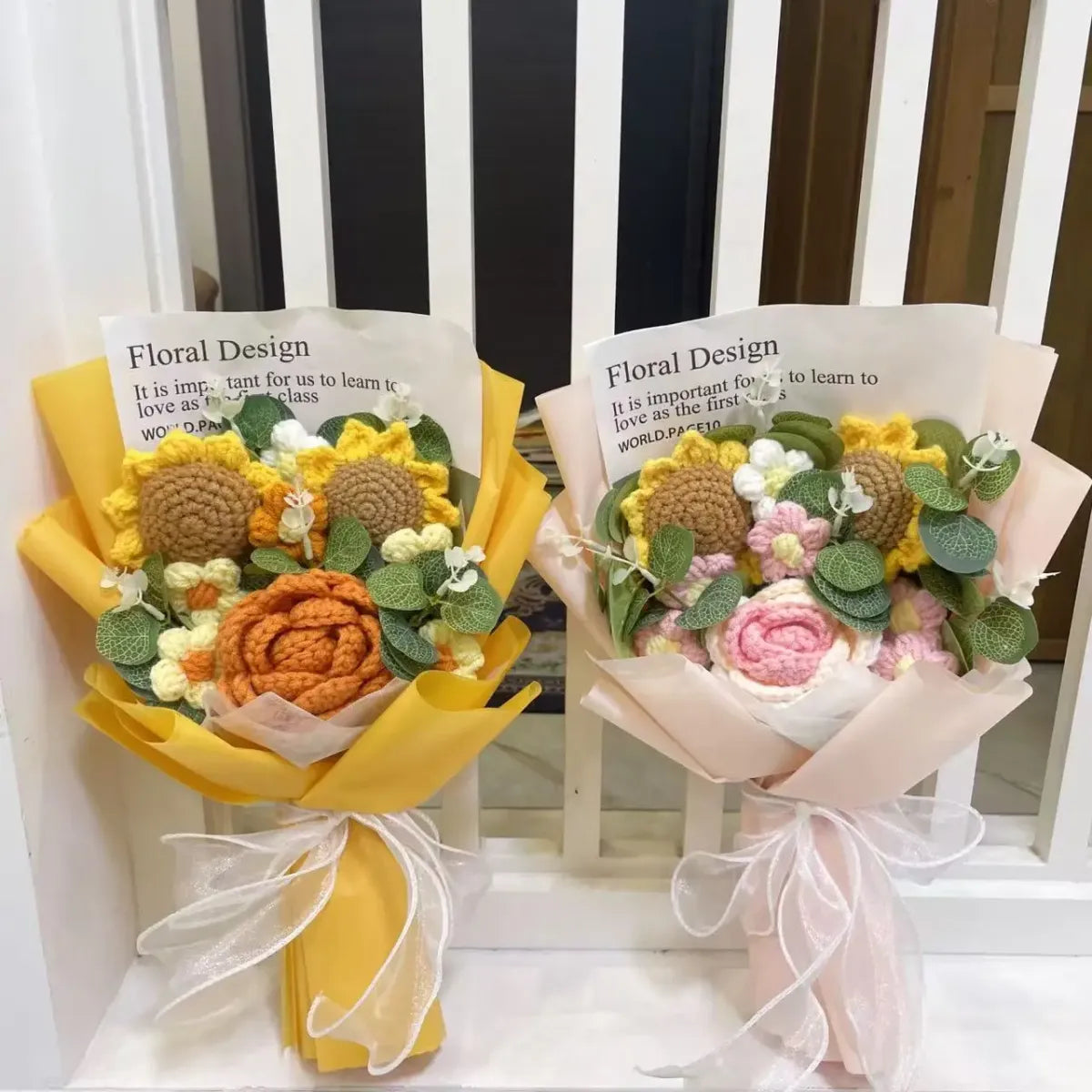 Kawaii Knitted Sunflower & Rose Bouquet – Crochet Gift for Birthday or Graduation